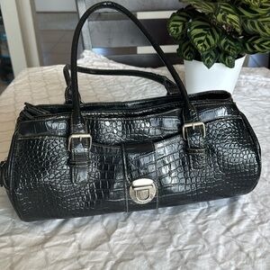 Liz Claiborne Black Faux Croc Shoulder Bag